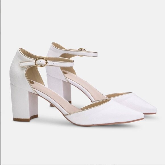 Perfect Bridal Freya Ivory Suede Two Part Block Heel NIB Size 8 (EU 39) - Picture 5 of 7